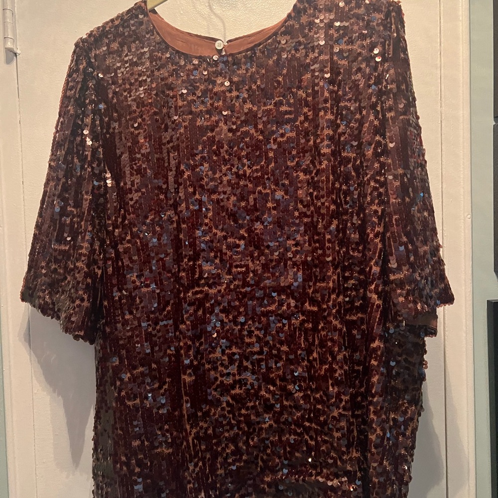 LOFT Sequin Embellished Dark Brown Blouse